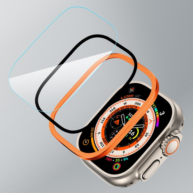 For Apple Watch Ultra 49mm Aluminum Alloy Frame Integrated Tempered Film(Orange) by buy2fix