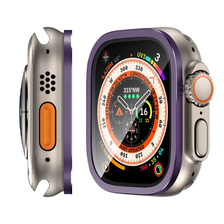 For Apple Watch Ultra 49mm Aluminum Alloy Frame Integrated Tempered Film(Purple) by buy2fix