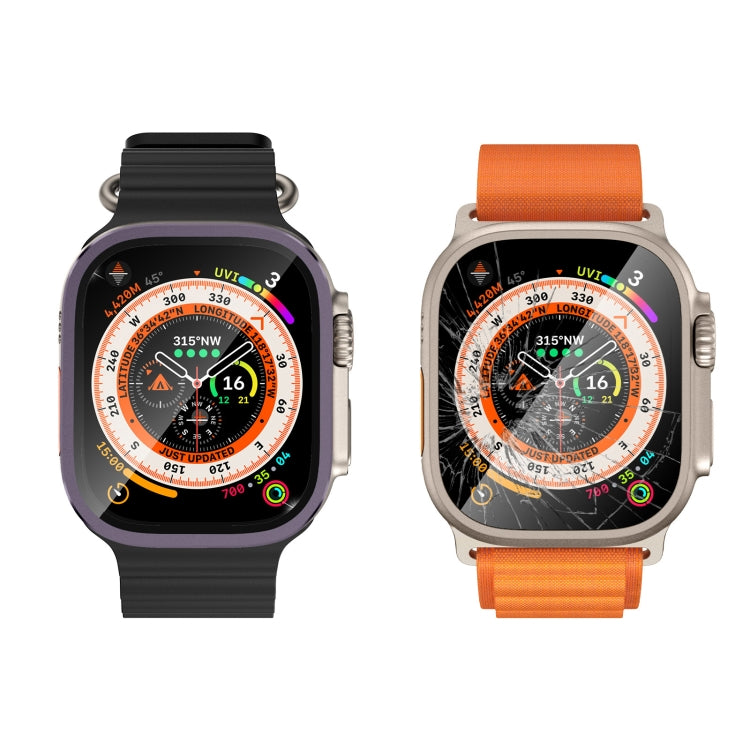 For Apple Watch Ultra 49mm Aluminum Alloy Frame Integrated Tempered Film(Purple) by buy2fix