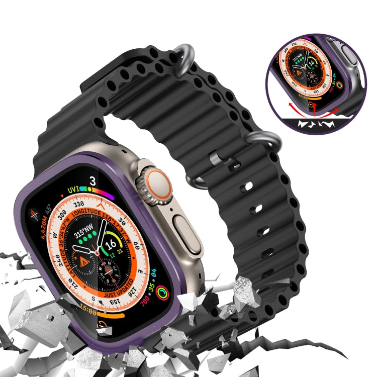 For Apple Watch Ultra 49mm Aluminum Alloy Frame Integrated Tempered Film(Purple) by buy2fix