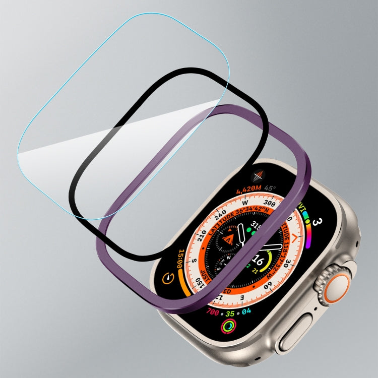 For Apple Watch Ultra 49mm Aluminum Alloy Frame Integrated Tempered Film(Purple) by buy2fix