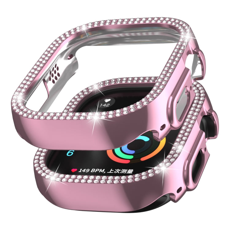 For Apple Watch Ultra 2 / Ultra 49mm Double Row Diamond Hollow PC Watch Case(Pink) by buy2fix
