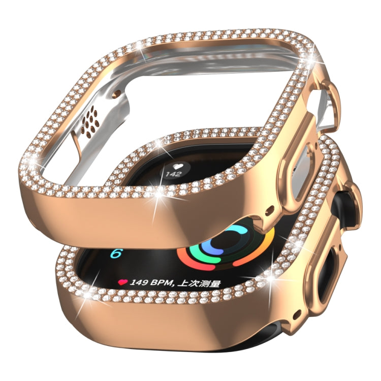 For Apple Watch Ultra 2 / Ultra 49mm Double Row Diamond Hollow PC Watch Case(Rose Gold) by buy2fix