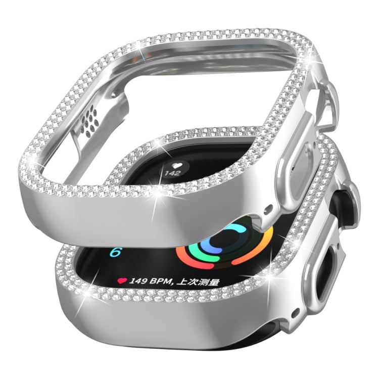 For Apple Watch Ultra 2 / Ultra 49mm Double Row Diamond Hollow PC Watch Case(Silver) by buy2fix