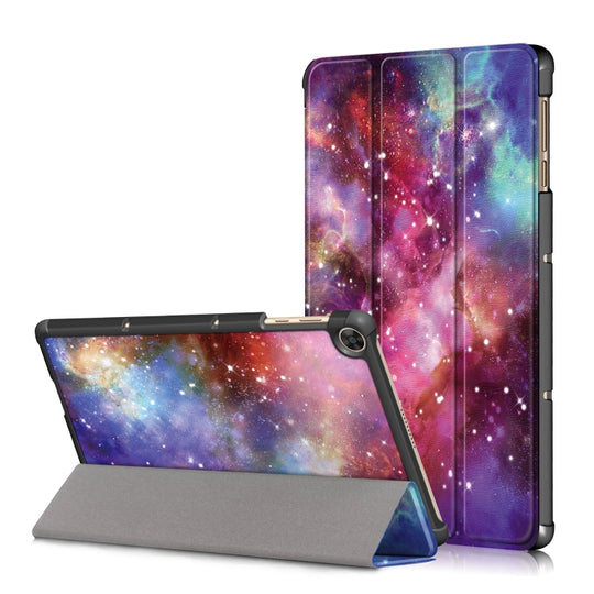 For Honor Pad 7 10.1inch/X8/X8 Lite Custer Painted Painted 3-folding Holder Tablet PC Leather Case(Milky Way)