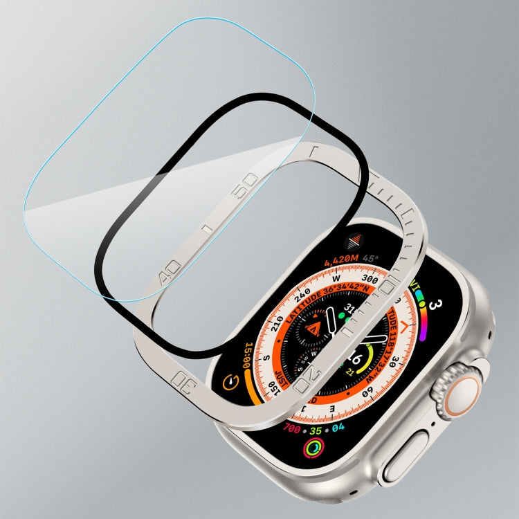 For Apple Watch Ultra 1 / 2 / 3 49mm Number Ring Metal Frame Integrated Tempered Film(Original Color) by buy2fix