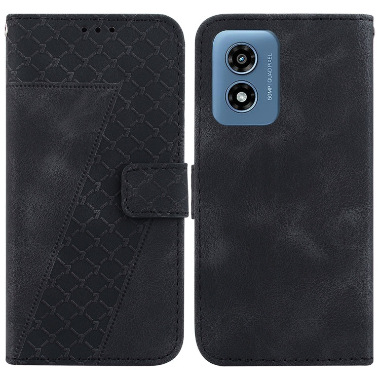For Motorola Moto G Play 4G 2024 Seven-shaped Embossed Leather Phone Case(Black) by buy2fix