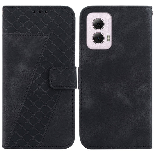 For Motorola Moto G Power 5G 2024 Seven-shaped Embossed Leather Phone Case(Black) by buy2fix
