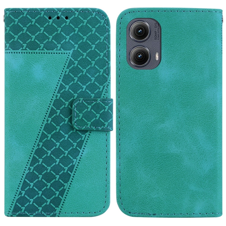 For Motorola Edge 2024 Seven-shaped Embossed Leather Phone Case(Green) by buy2fix