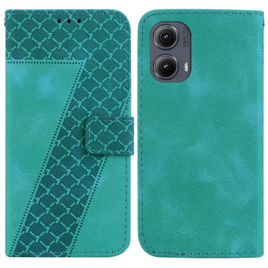 For Motorola Edge 2024 Seven-shaped Embossed Leather Phone Case(Green) by buy2fix