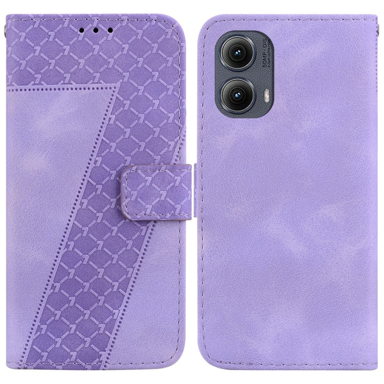 For Motorola Edge 2024 Seven-shaped Embossed Leather Phone Case(Purple) by buy2fix