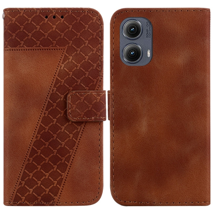 For Motorola Edge 2024 Seven-shaped Embossed Leather Phone Case(Brown) by buy2fix