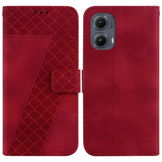 For Motorola Edge 2024 Seven-shaped Embossed Leather Phone Case(Red) by buy2fix