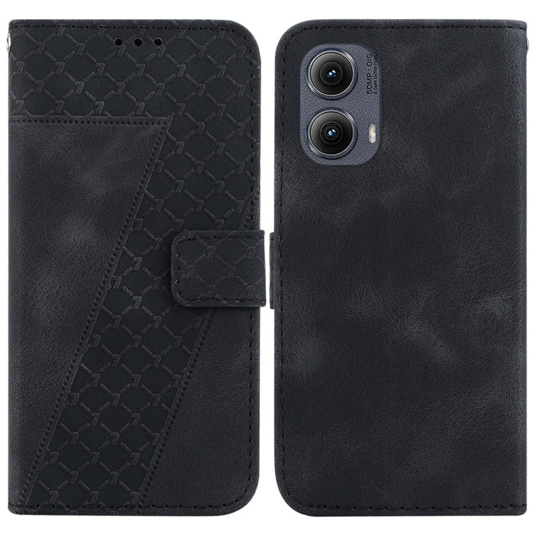 For Motorola Edge 2024 Seven-shaped Embossed Leather Phone Case(Black) by buy2fix