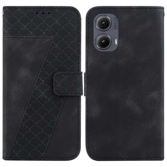 For Motorola Edge 2024 Seven-shaped Embossed Leather Phone Case(Black) by buy2fix