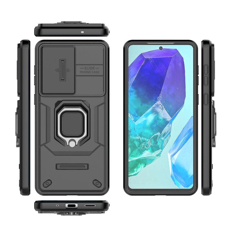 For Samsung Galaxy M55 5G Sliding Camshield TPU + PC Shockproof Phone Case with Holder(Black) by buy2fix