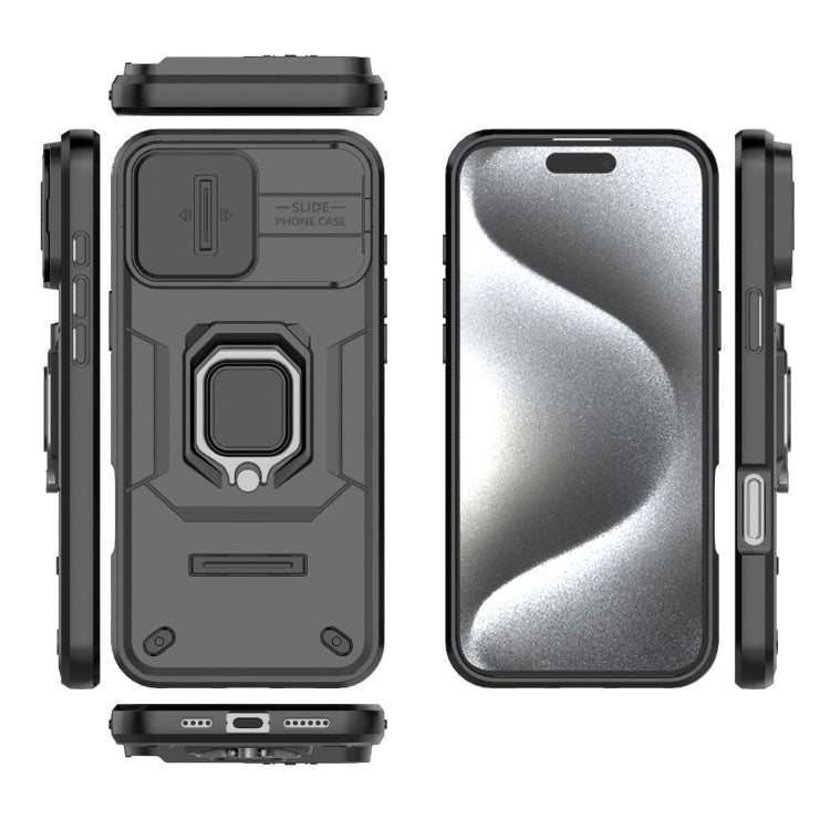 For iPhone 16 Pro Max Sliding Camshield TPU + PC Shockproof Phone Case with Holder(Black) by buy2fix