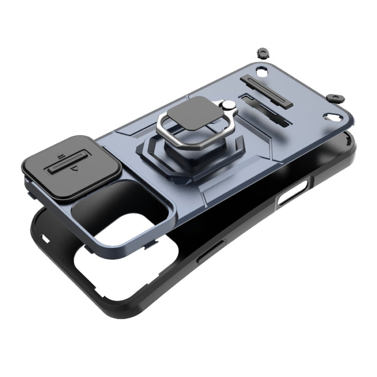 For iPhone 16 Pro Max Sliding Camshield TPU + PC Shockproof Phone Case with Holder(Black) by buy2fix