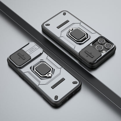 For iPhone 16 Pro Max Sliding Camshield TPU + PC Shockproof Phone Case with Holder(Grey) by buy2fix