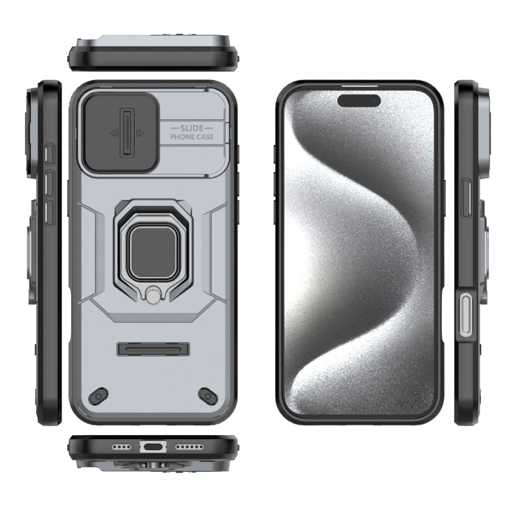 For iPhone 16 Pro Max Sliding Camshield TPU + PC Shockproof Phone Case with Holder(Grey) by buy2fix