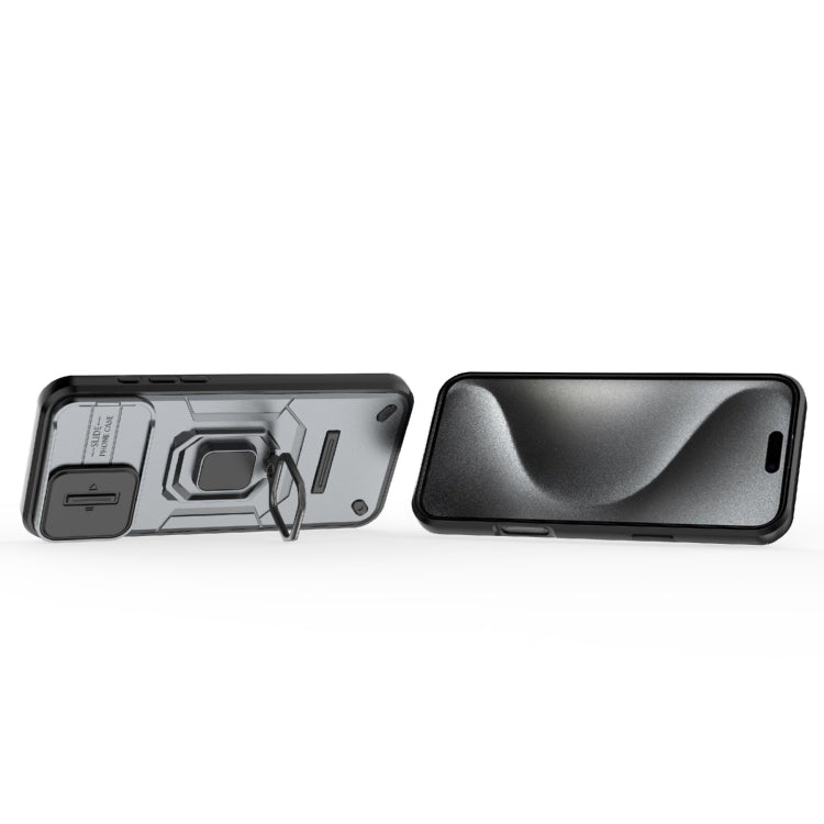 For iPhone 16 Pro Max Sliding Camshield TPU + PC Shockproof Phone Case with Holder(Grey) by buy2fix