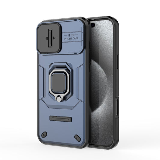 For iPhone 16 Pro Max Sliding Camshield TPU + PC Shockproof Phone Case with Holder(Blue) by buy2fix
