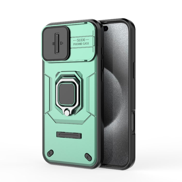 For iPhone 16 Pro Max Sliding Camshield TPU + PC Shockproof Phone Case with Holder(Green) by buy2fix