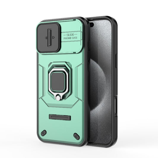 For iPhone 16 Pro Max Sliding Camshield TPU + PC Shockproof Phone Case with Holder(Green) by buy2fix