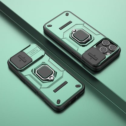 For iPhone 16 Pro Max Sliding Camshield TPU + PC Shockproof Phone Case with Holder(Green) by buy2fix