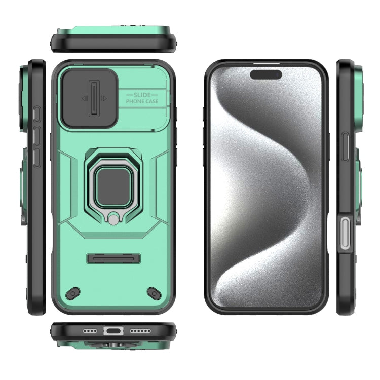 For iPhone 16 Pro Max Sliding Camshield TPU + PC Shockproof Phone Case with Holder(Green) by buy2fix