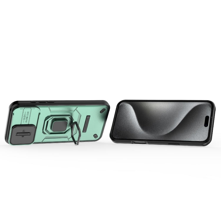 For iPhone 16 Pro Max Sliding Camshield TPU + PC Shockproof Phone Case with Holder(Green) by buy2fix