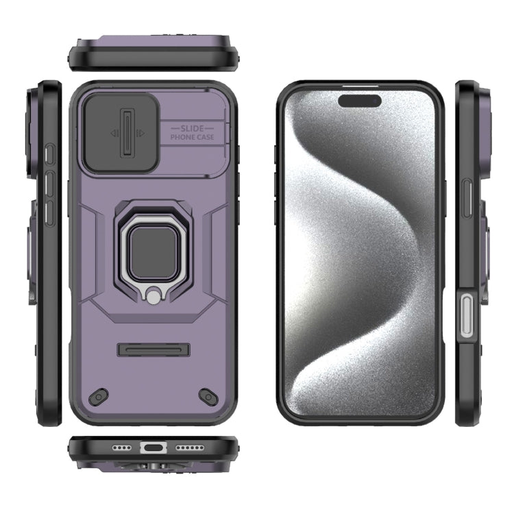 For iPhone 16 Pro Max Sliding Camshield TPU + PC Shockproof Phone Case with Holder(Purple) by buy2fix
