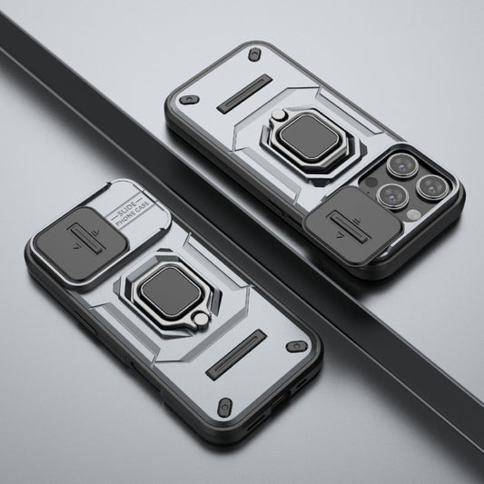 For iPhone 16 Pro Sliding Camshield TPU + PC Shockproof Phone Case with Holder(Grey) by buy2fix