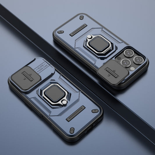 For iPhone 16 Pro Sliding Camshield TPU + PC Shockproof Phone Case with Holder(Blue) by buy2fix