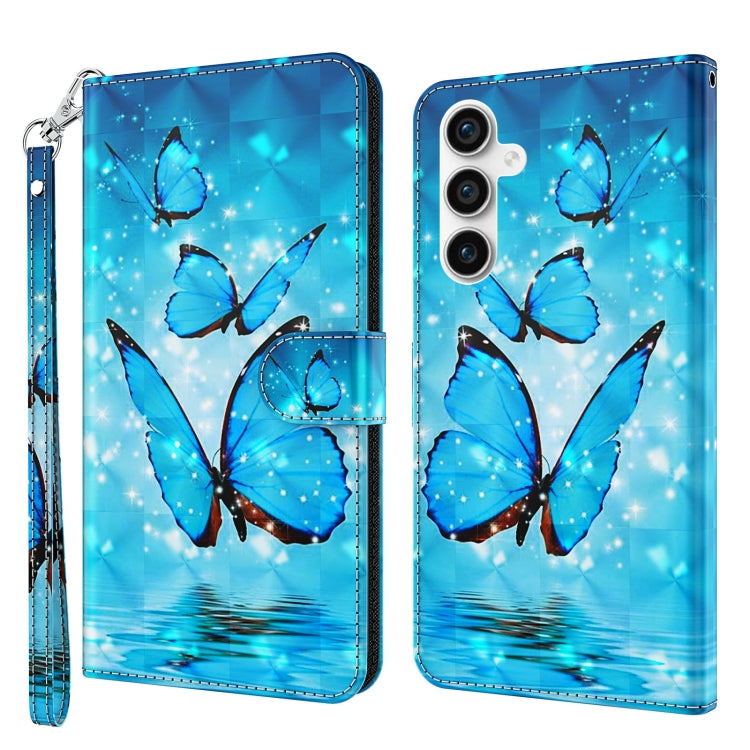 For Samsung Galaxy S23 FE 5G 3D Painting Pattern Flip Leather Phone Case(Three Butterflies) by buy2fix