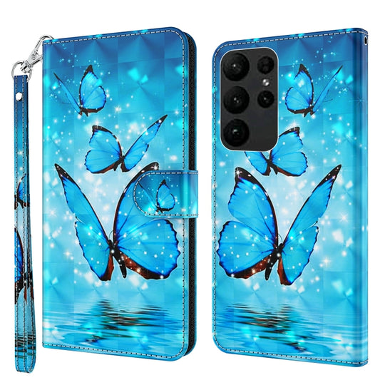 For Samsung Galaxy S24 Ultra 5G 3D Painting Pattern Flip Leather Phone Case(Three Butterflies)