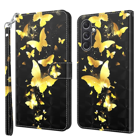 For Samsung Galaxy A55 5G 3D Painting Pattern Flip Leather Phone Case(Gold Butterfly) by buy2fix