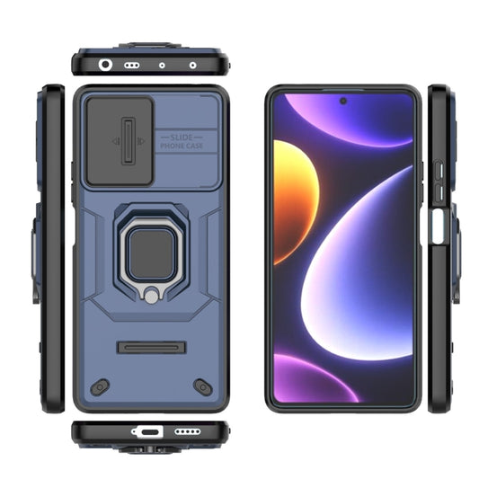 For Xiaomi Redmi Note 12 Turbo 5G Sliding Camshield TPU + PC Shockproof Phone Case with Holder(Blue) by buy2fix
