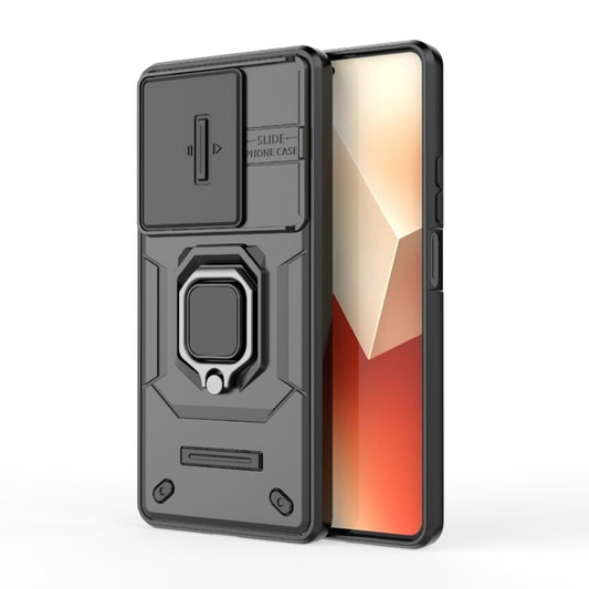 For Xiaomi Redmi Note 13 5G Sliding Camshield TPU + PC Shockproof Phone Case with Holder(Black) - Xiaomi Cases by buy2fix | Online Shopping UK | buy2fix