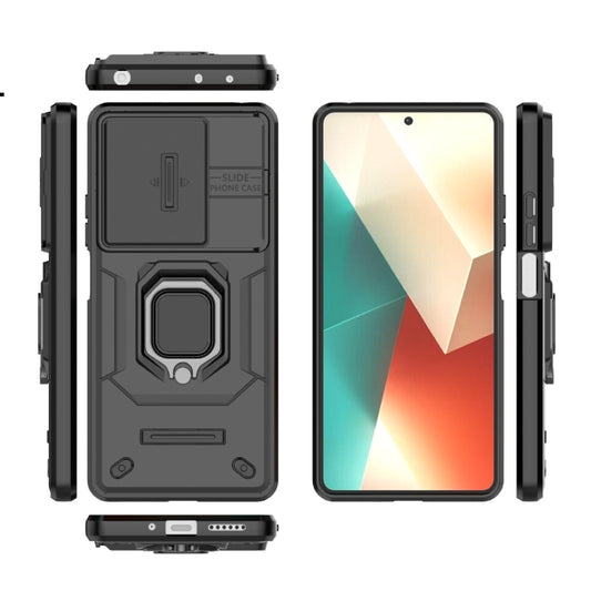 For Xiaomi Redmi Note 13 5G Sliding Camshield TPU + PC Shockproof Phone Case with Holder(Black) - Xiaomi Cases by buy2fix | Online Shopping UK | buy2fix