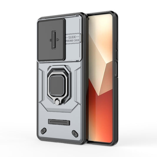 For Xiaomi Redmi Note 13 5G Sliding Camshield TPU + PC Shockproof Phone Case with Holder(Grey) - Xiaomi Cases by buy2fix | Online Shopping UK | buy2fix
