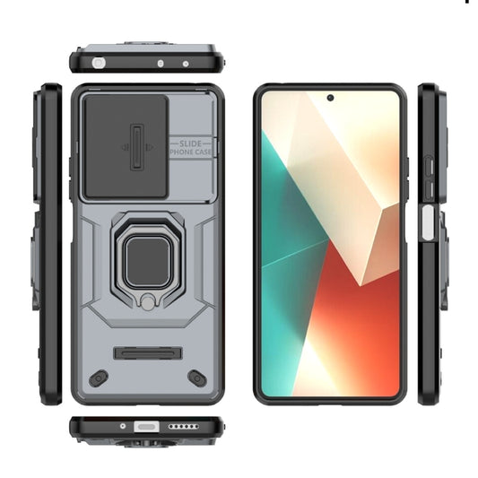 For Xiaomi Redmi Note 13 5G Sliding Camshield TPU + PC Shockproof Phone Case with Holder(Grey) - Xiaomi Cases by buy2fix | Online Shopping UK | buy2fix