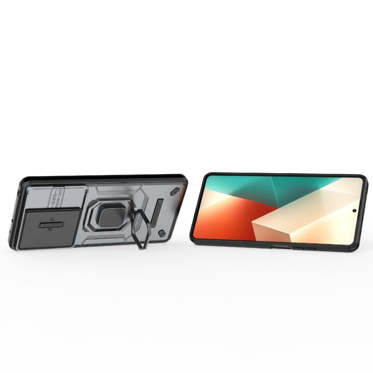 For Xiaomi Redmi Note 13 5G Sliding Camshield TPU + PC Shockproof Phone Case with Holder(Grey) - Xiaomi Cases by buy2fix | Online Shopping UK | buy2fix