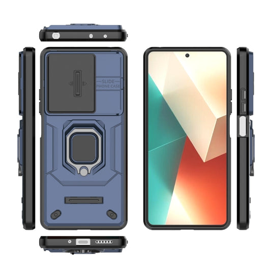 For Xiaomi Redmi Note 13 5G Sliding Camshield TPU + PC Shockproof Phone Case with Holder(Blue) - Xiaomi Cases by buy2fix | Online Shopping UK | buy2fix