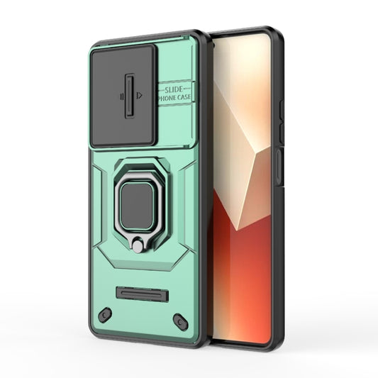 For Xiaomi Redmi Note 13 5G Sliding Camshield TPU + PC Shockproof Phone Case with Holder(Green) - Xiaomi Cases by buy2fix | Online Shopping UK | buy2fix