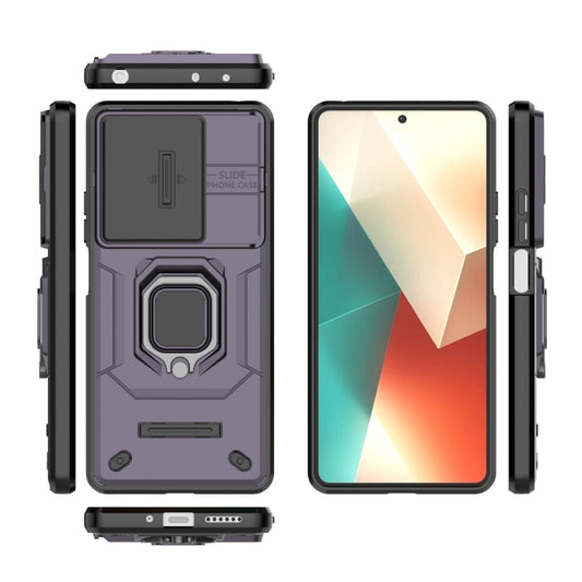 For Xiaomi Redmi Note 13 5G Sliding Camshield TPU + PC Shockproof Phone Case with Holder(Purple) - Xiaomi Cases by buy2fix | Online Shopping UK | buy2fix