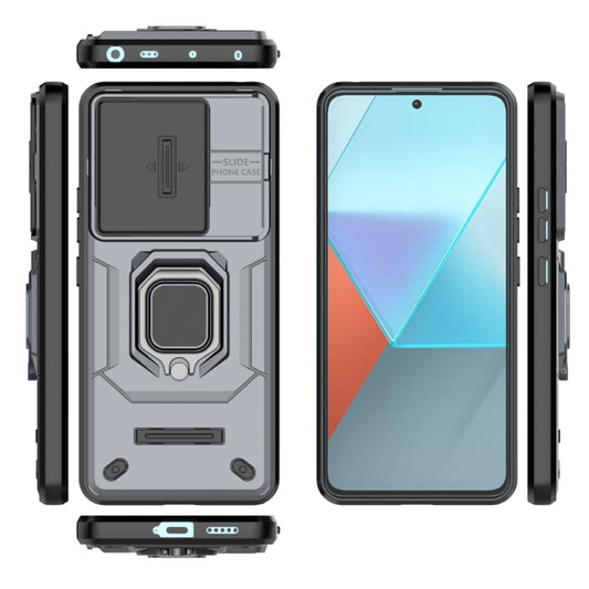 For Xiaomi Redmi Note 13 Pro 5G Sliding Camshield TPU + PC Shockproof Phone Case with Holder(Grey) - Xiaomi Cases by buy2fix | Online Shopping UK | buy2fix
