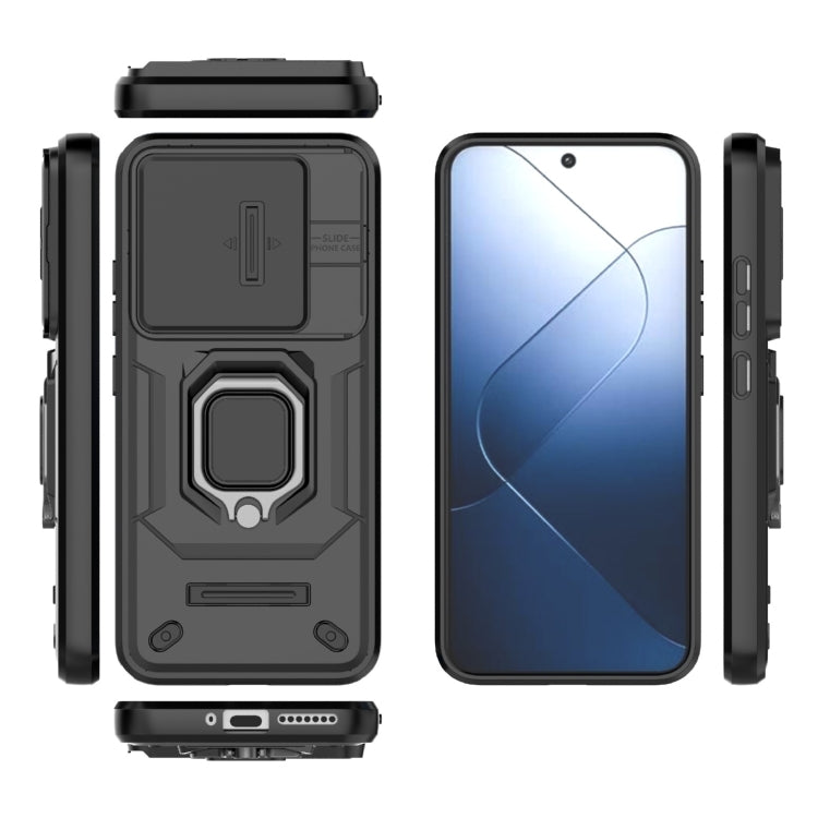 For Xiaomi 14 Sliding Camshield TPU + PC Shockproof Phone Case with Holder(Black) - Xiaomi Cases by buy2fix | Online Shopping UK | buy2fix