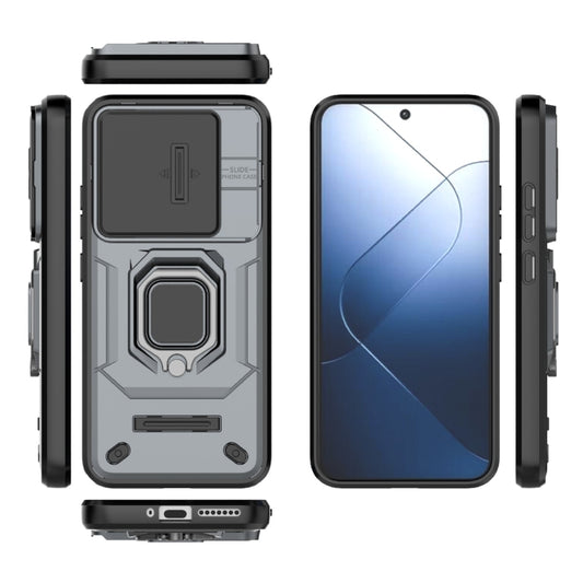 For Xiaomi 14 Sliding Camshield TPU + PC Shockproof Phone Case with Holder(Grey) - Xiaomi Cases by buy2fix | Online Shopping UK | buy2fix
