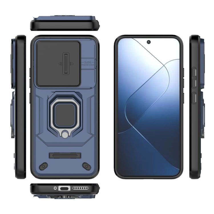 For Xiaomi 14 Sliding Camshield TPU + PC Shockproof Phone Case with Holder(Blue) - Xiaomi Cases by buy2fix | Online Shopping UK | buy2fix